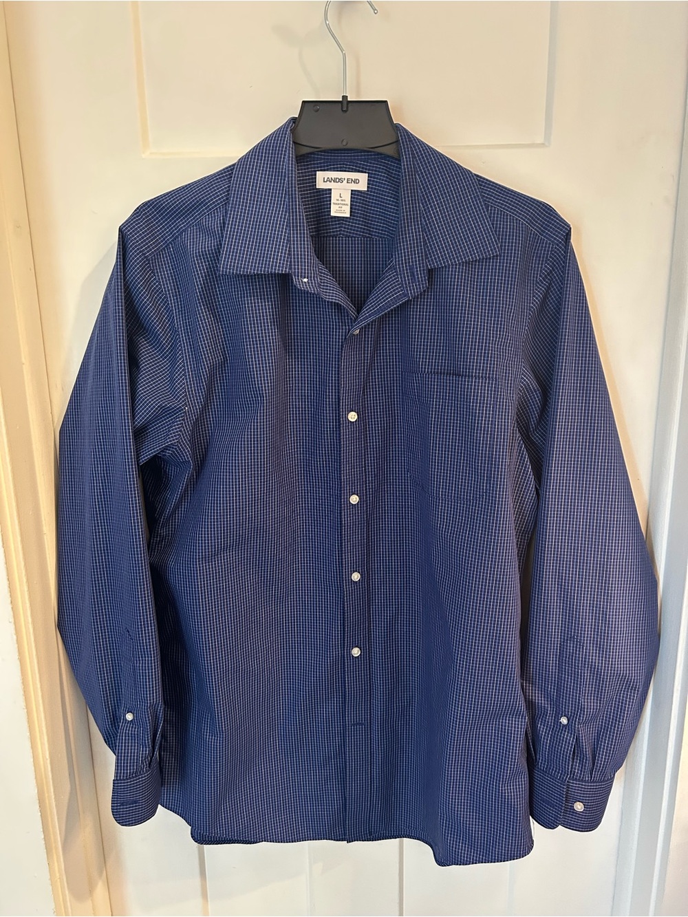 Lands' End Men's Navy Micro-Check Dress Shirt